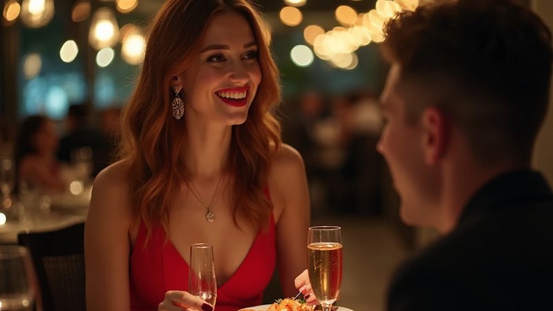 Couple in a restaurant drinking champagne